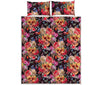 Blossom Peony Skull Pattern Print Quilt Bed Set