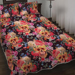 Blossom Peony Skull Pattern Print Quilt Bed Set