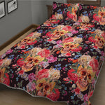 Blossom Peony Skull Pattern Print Quilt Bed Set