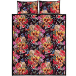 Blossom Peony Skull Pattern Print Quilt Bed Set