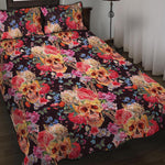 Blossom Peony Skull Pattern Print Quilt Bed Set