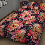 Blossom Peony Skull Pattern Print Quilt Bed Set