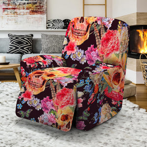 Blossom Peony Skull Pattern Print Recliner Slipcover