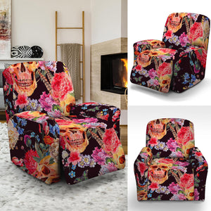 Blossom Peony Skull Pattern Print Recliner Slipcover