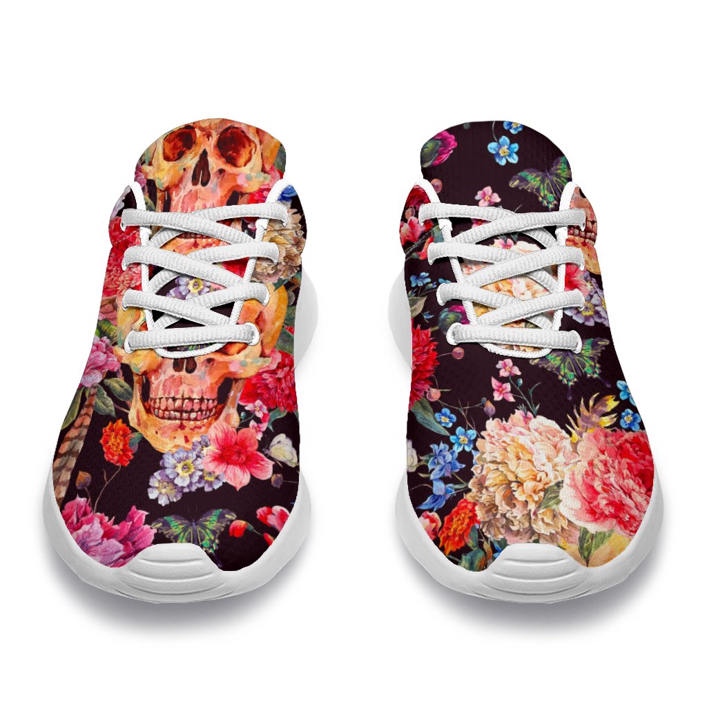 Blossom Peony Skull Pattern Print Sport Shoes GearFrost