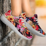 Blossom Peony Skull Pattern Print Sport Shoes GearFrost