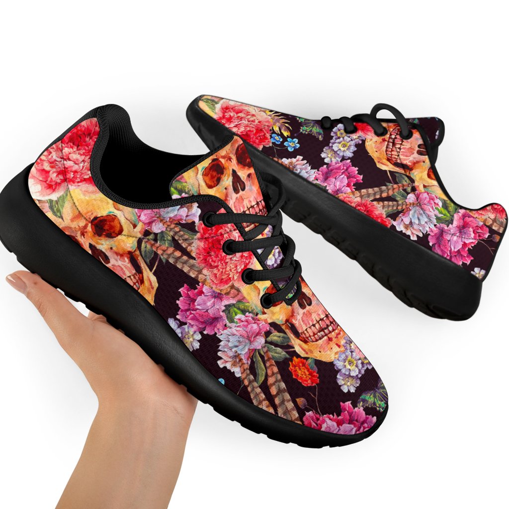 Blossom Peony Skull Pattern Print Sport Shoes GearFrost