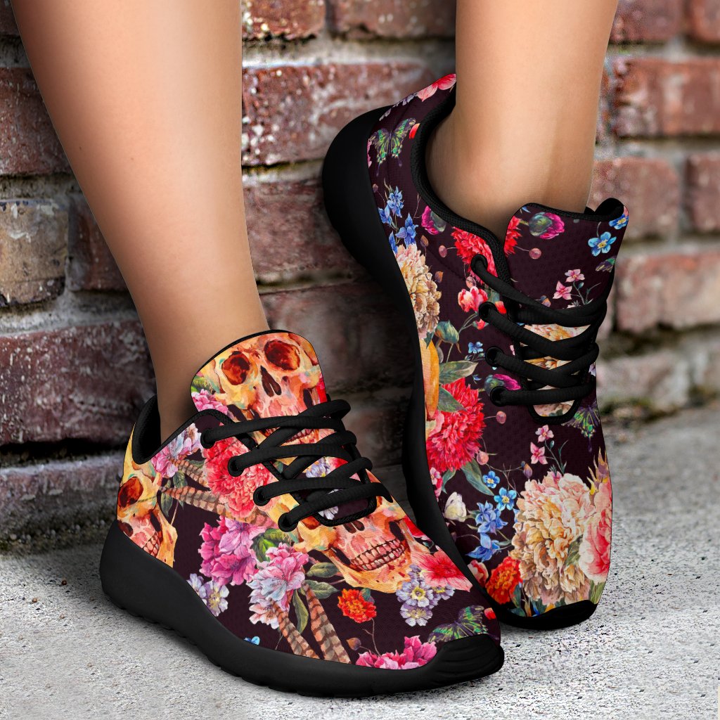 Blossom Peony Skull Pattern Print Sport Shoes GearFrost