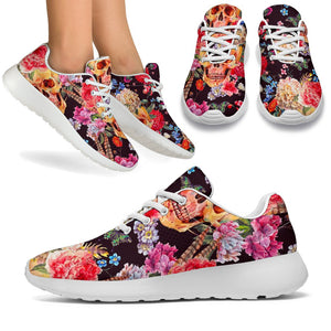 Blossom Peony Skull Pattern Print Sport Shoes GearFrost