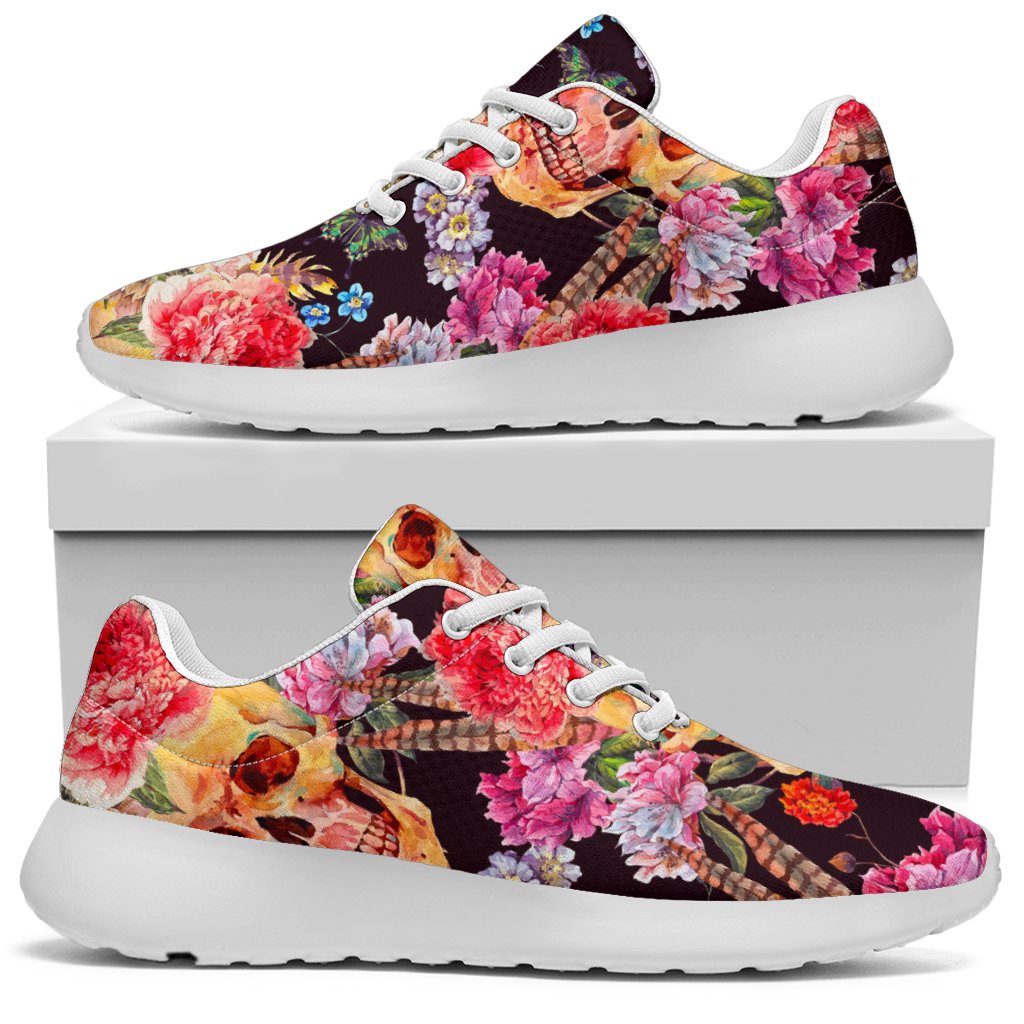 Blossom Peony Skull Pattern Print Sport Shoes GearFrost