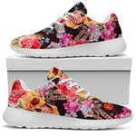 Blossom Peony Skull Pattern Print Sport Shoes GearFrost