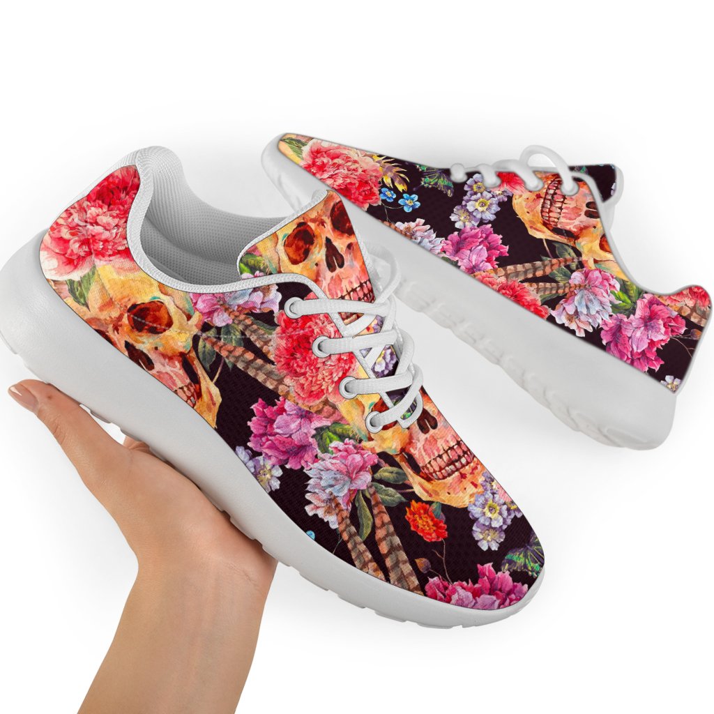 Blossom Peony Skull Pattern Print Sport Shoes GearFrost