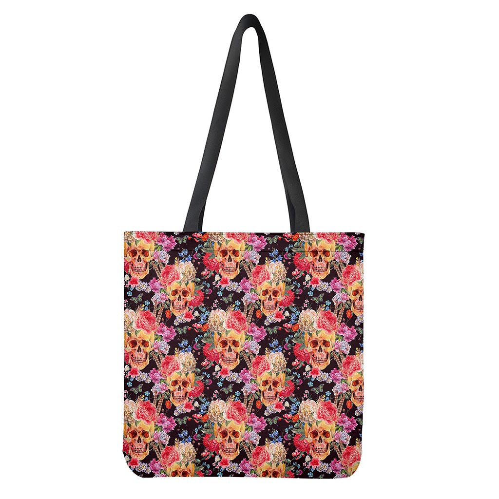 Blossom Peony Skull Pattern Print Tote Bag