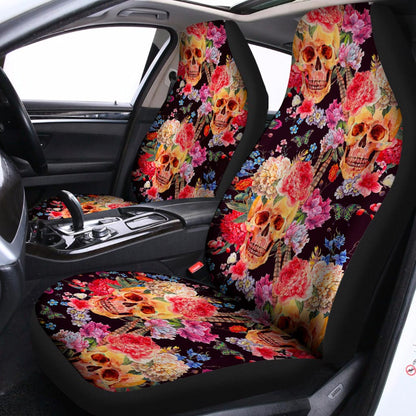 Blossom Peony Skull Pattern Print Universal Fit Car Seat Covers
