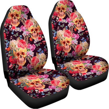Blossom Peony Skull Pattern Print Universal Fit Car Seat Covers
