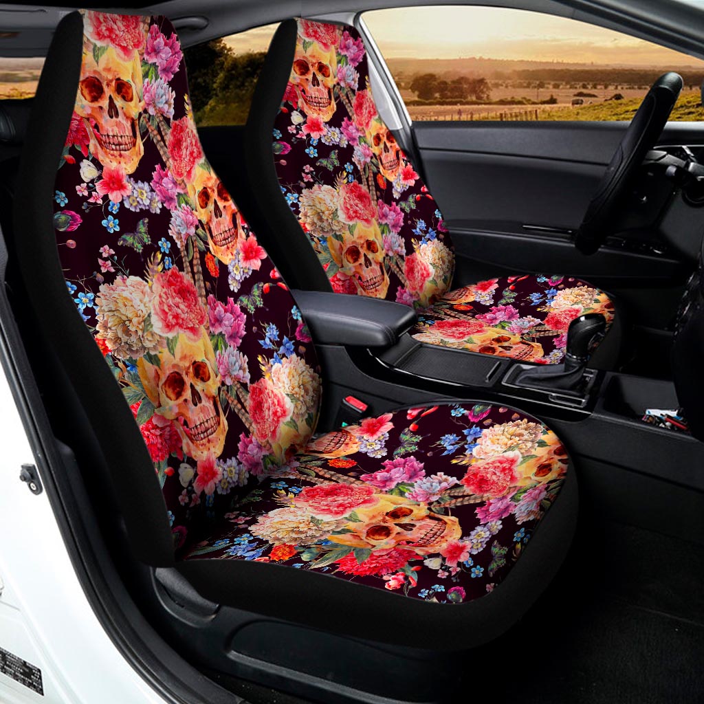 Blossom Peony Skull Pattern Print Universal Fit Car Seat Covers
