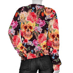 Blossom Peony Skull Pattern Print Women's Crewneck Sweatshirt GearFrost