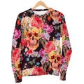 Blossom Peony Skull Pattern Print Women's Crewneck Sweatshirt