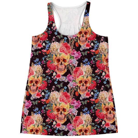 Blossom Peony Skull Pattern Print Women's Racerback Tank Top