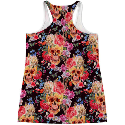 Blossom Peony Skull Pattern Print Women's Racerback Tank Top