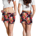 Blossom Peony Skull Pattern Print Women's Shorts