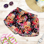 Blossom Peony Skull Pattern Print Women's Shorts