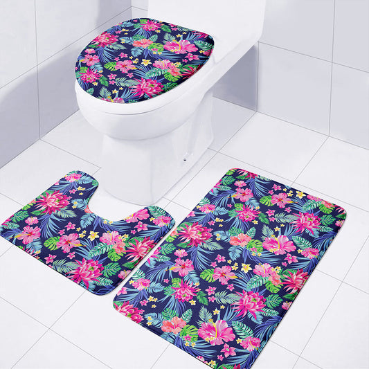 Blossom Tropical Flower Pattern Print 3 Piece Bath Mat Set