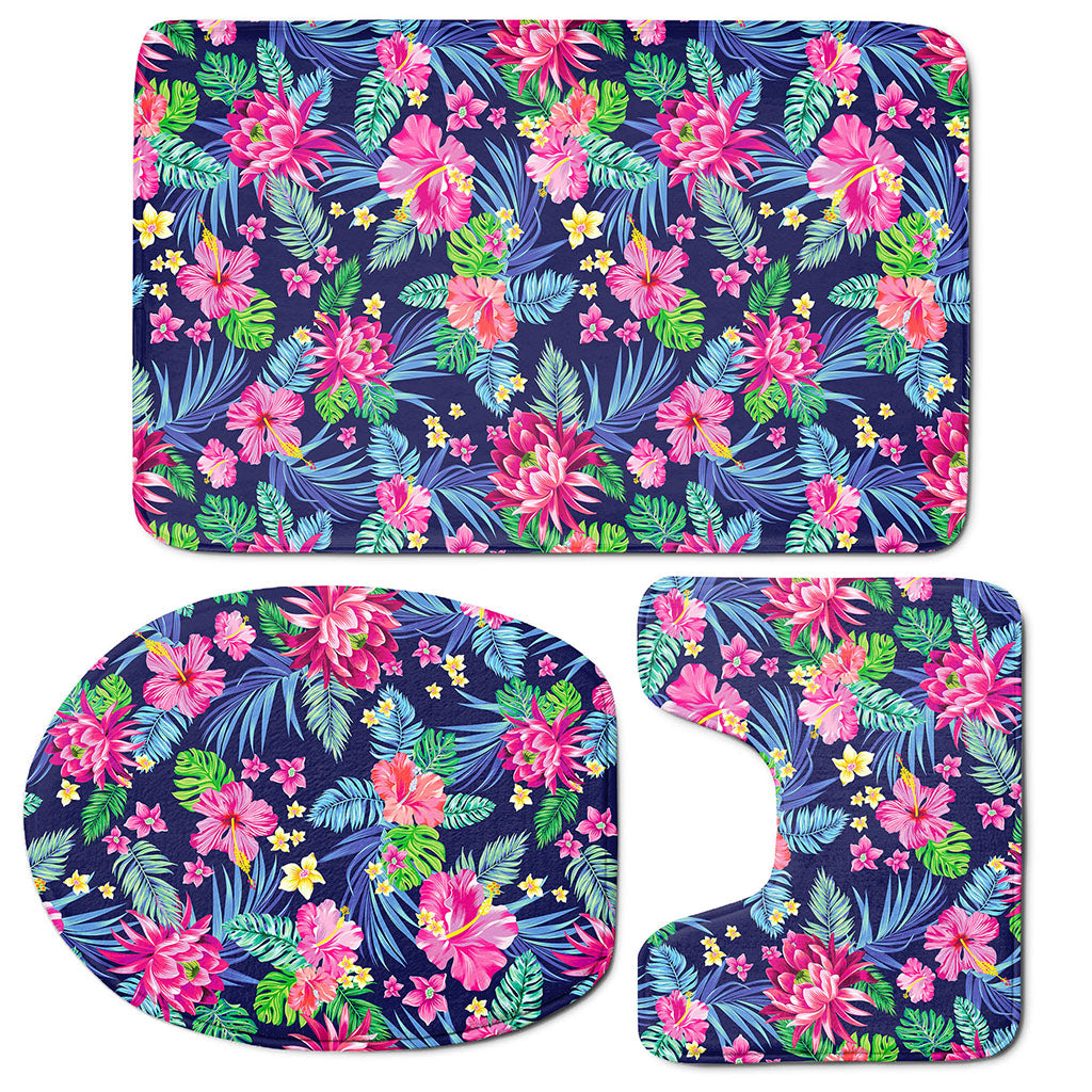 Blossom Tropical Flower Pattern Print 3 Piece Bath Mat Set