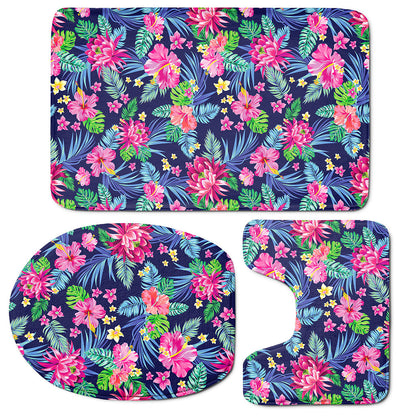 Blossom Tropical Flower Pattern Print 3 Piece Bath Mat Set
