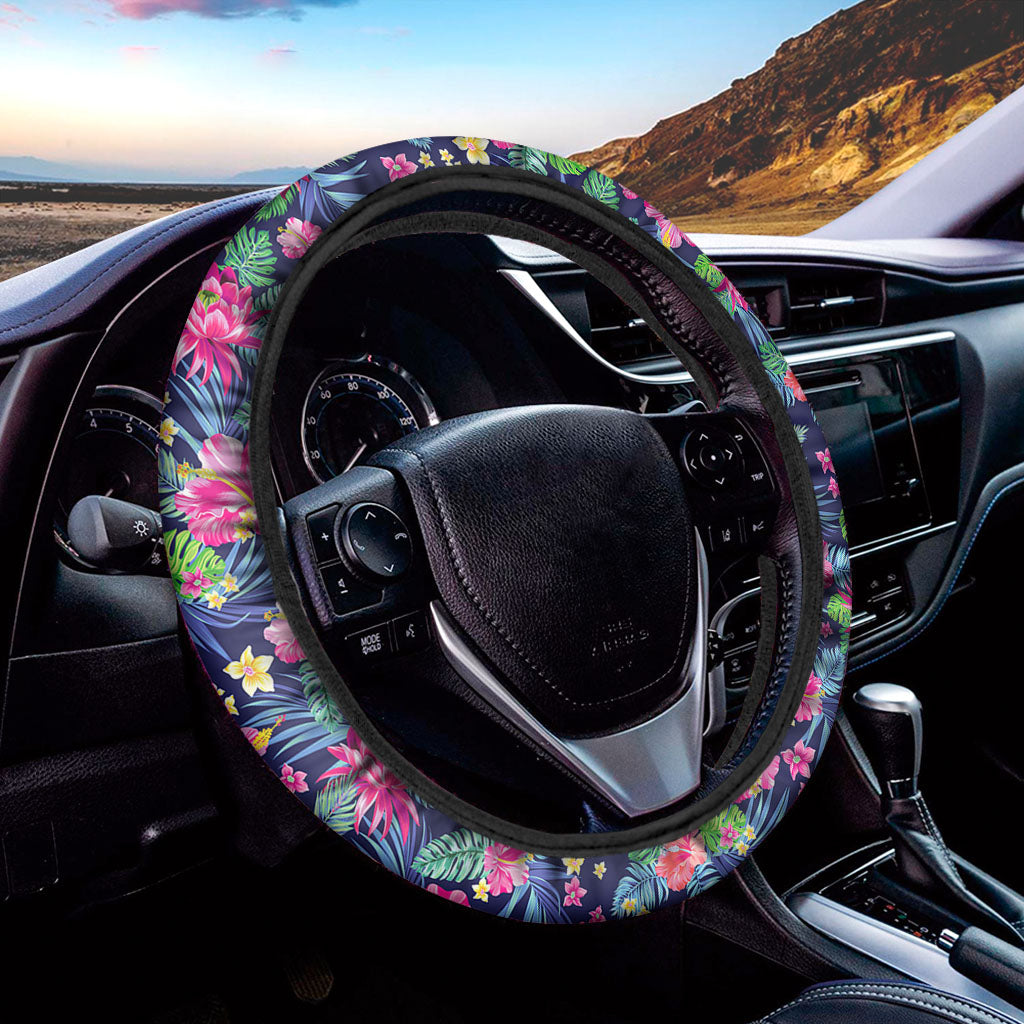 Blossom Tropical Flower Pattern Print Car Steering Wheel Cover