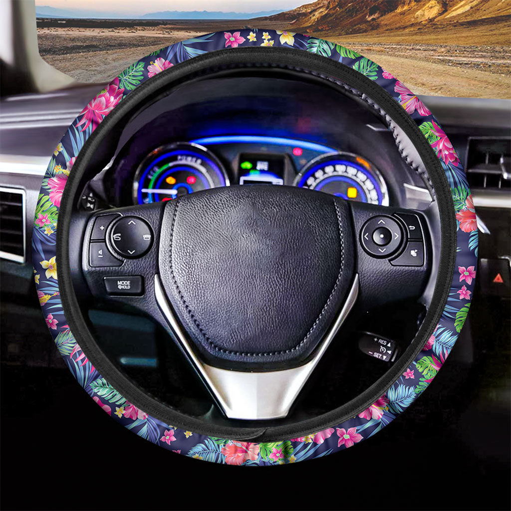 Blossom Tropical Flower Pattern Print Car Steering Wheel Cover
