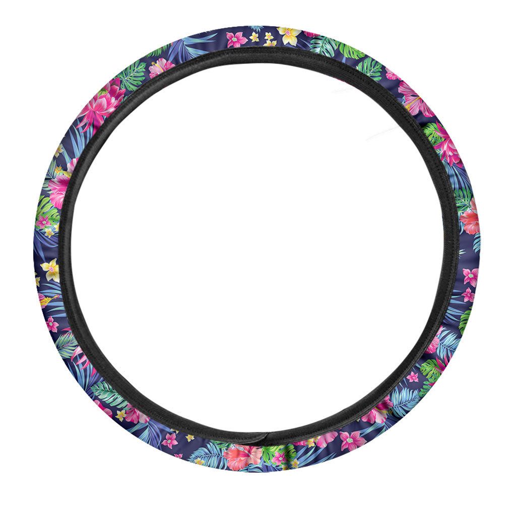 Blossom Tropical Flower Pattern Print Car Steering Wheel Cover