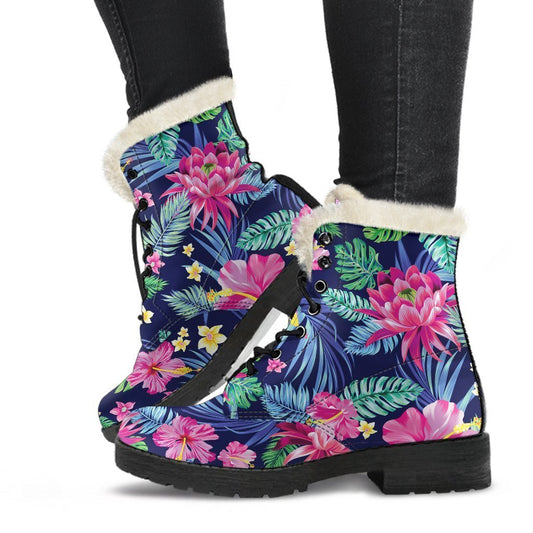 Blossom Tropical Flower Pattern Print Comfy Boots GearFrost
