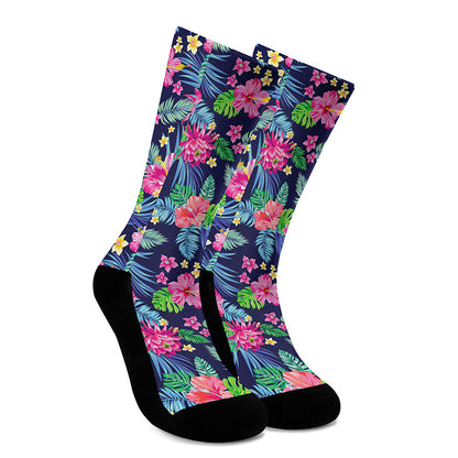 Blossom Tropical Flower Pattern Print Crew Socks