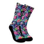 Blossom Tropical Flower Pattern Print Crew Socks