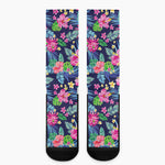 Blossom Tropical Flower Pattern Print Crew Socks