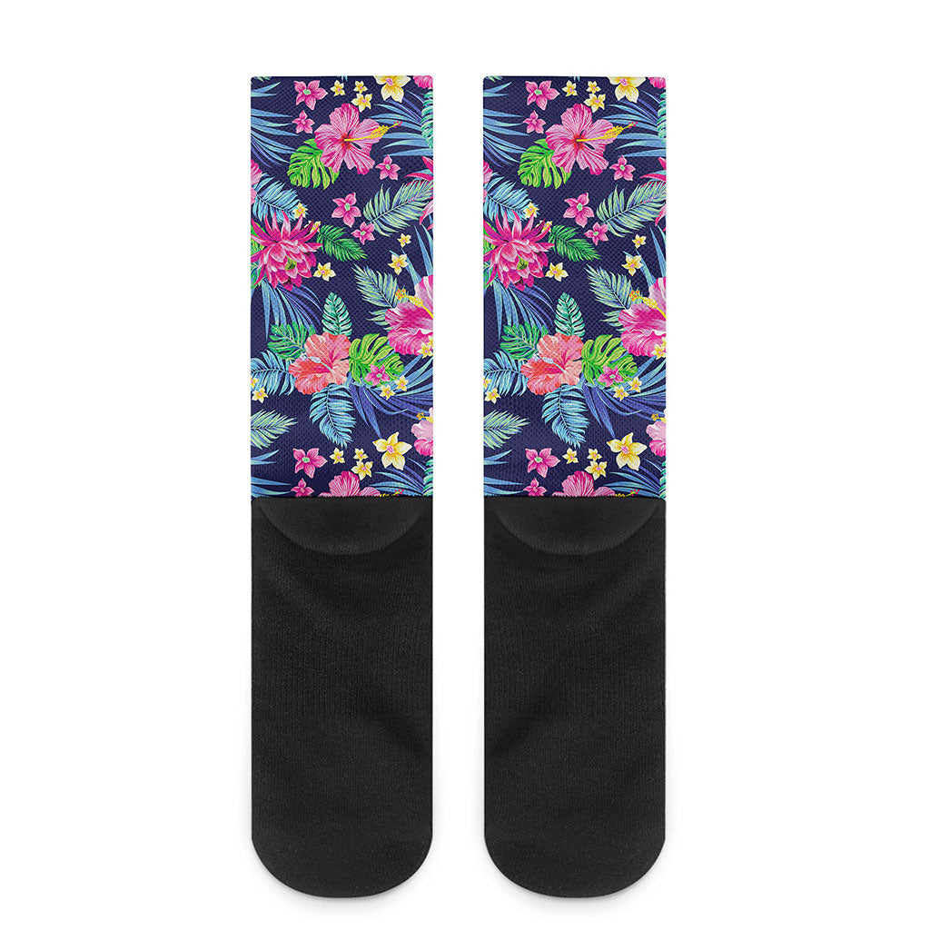 Blossom Tropical Flower Pattern Print Crew Socks