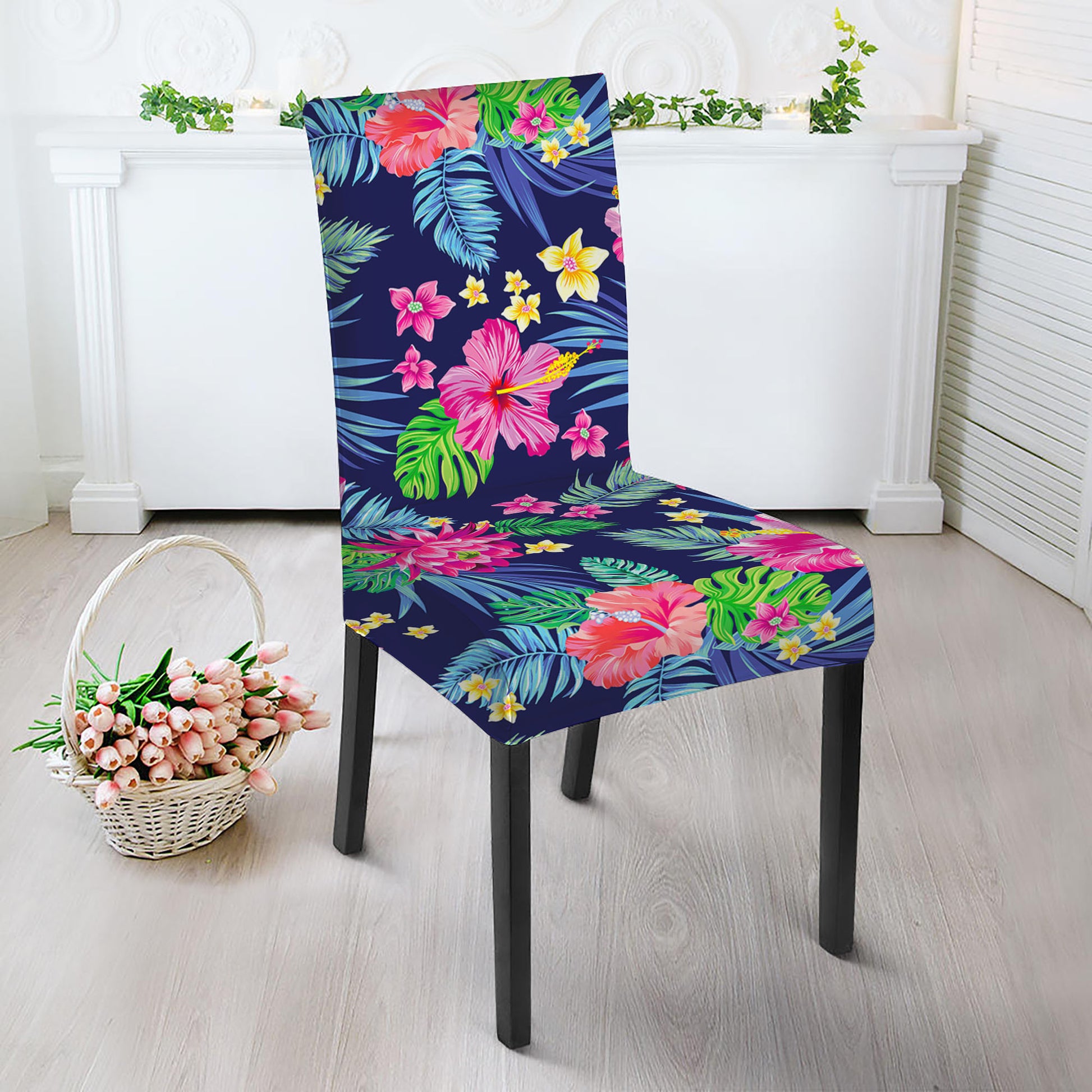 Blossom Tropical Flower Pattern Print Dining Chair Slipcover
