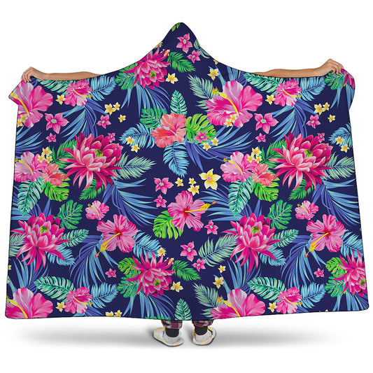 Blossom Tropical Flower Pattern Print Hooded Blanket
