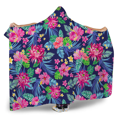 Blossom Tropical Flower Pattern Print Hooded Blanket