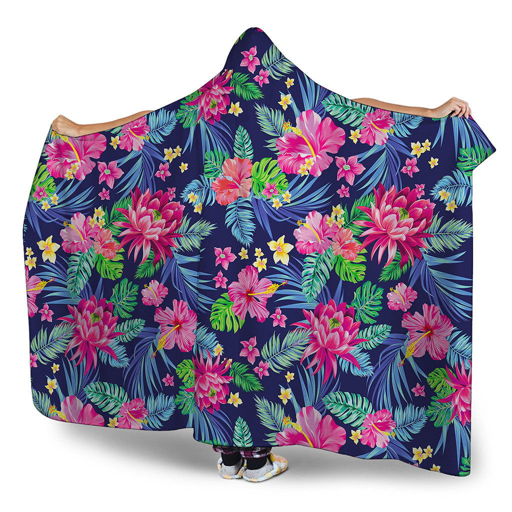 Blossom Tropical Flower Pattern Print Hooded Blanket
