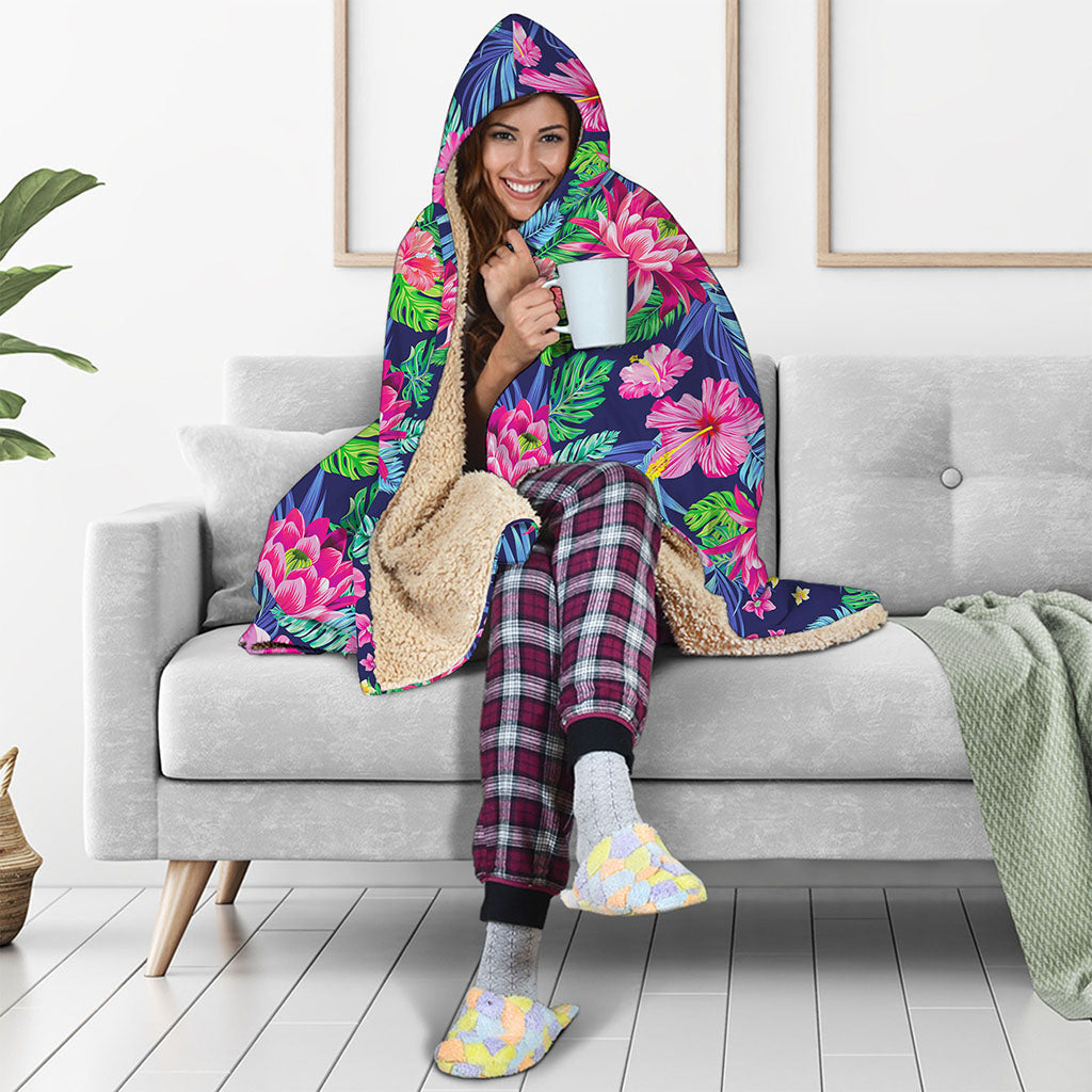 Blossom Tropical Flower Pattern Print Hooded Blanket