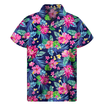 Blossom Tropical Flower Pattern Print Men's Short Sleeve Shirt
