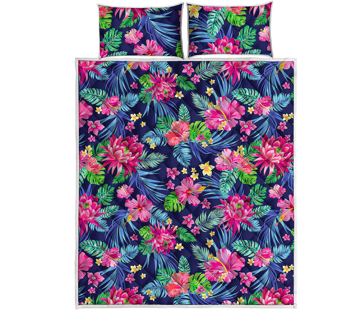 Blossom Tropical Flower Pattern Print Quilt Bed Set