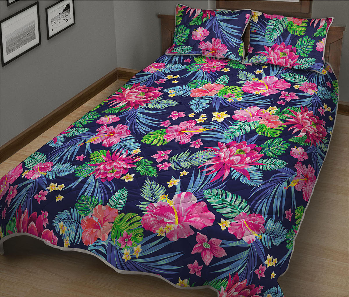 Blossom Tropical Flower Pattern Print Quilt Bed Set