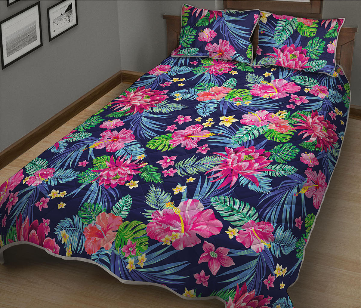 Blossom Tropical Flower Pattern Print Quilt Bed Set