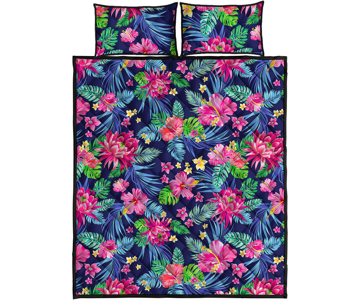 Blossom Tropical Flower Pattern Print Quilt Bed Set