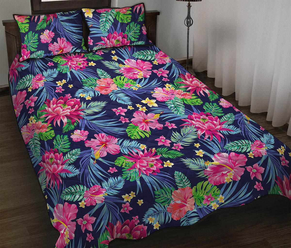 Blossom Tropical Flower Pattern Print Quilt Bed Set