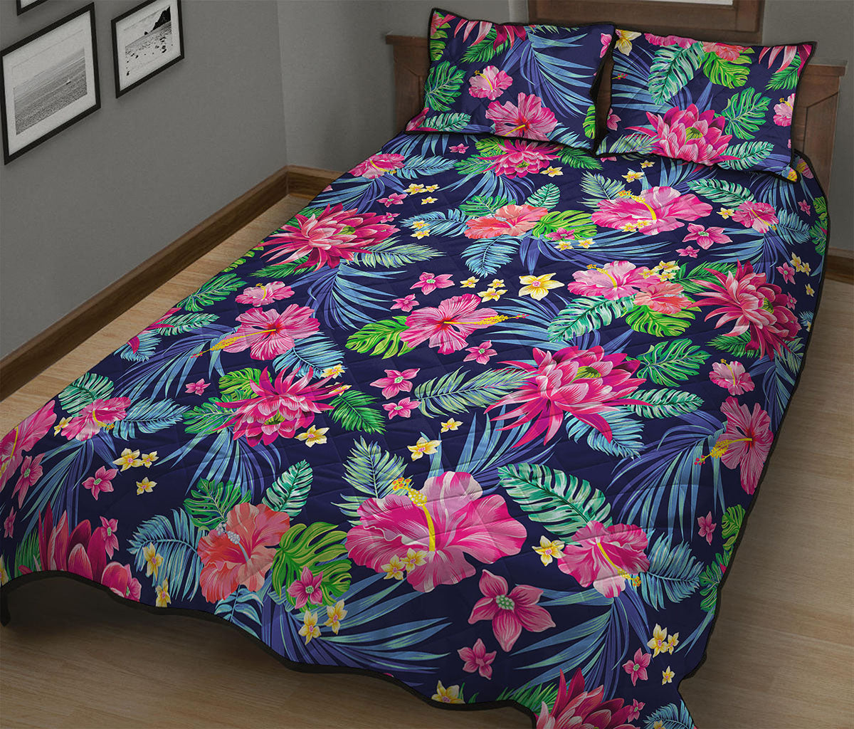 Blossom Tropical Flower Pattern Print Quilt Bed Set