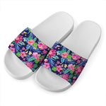 Blossom Tropical Flower Pattern Print White Slide Sandals